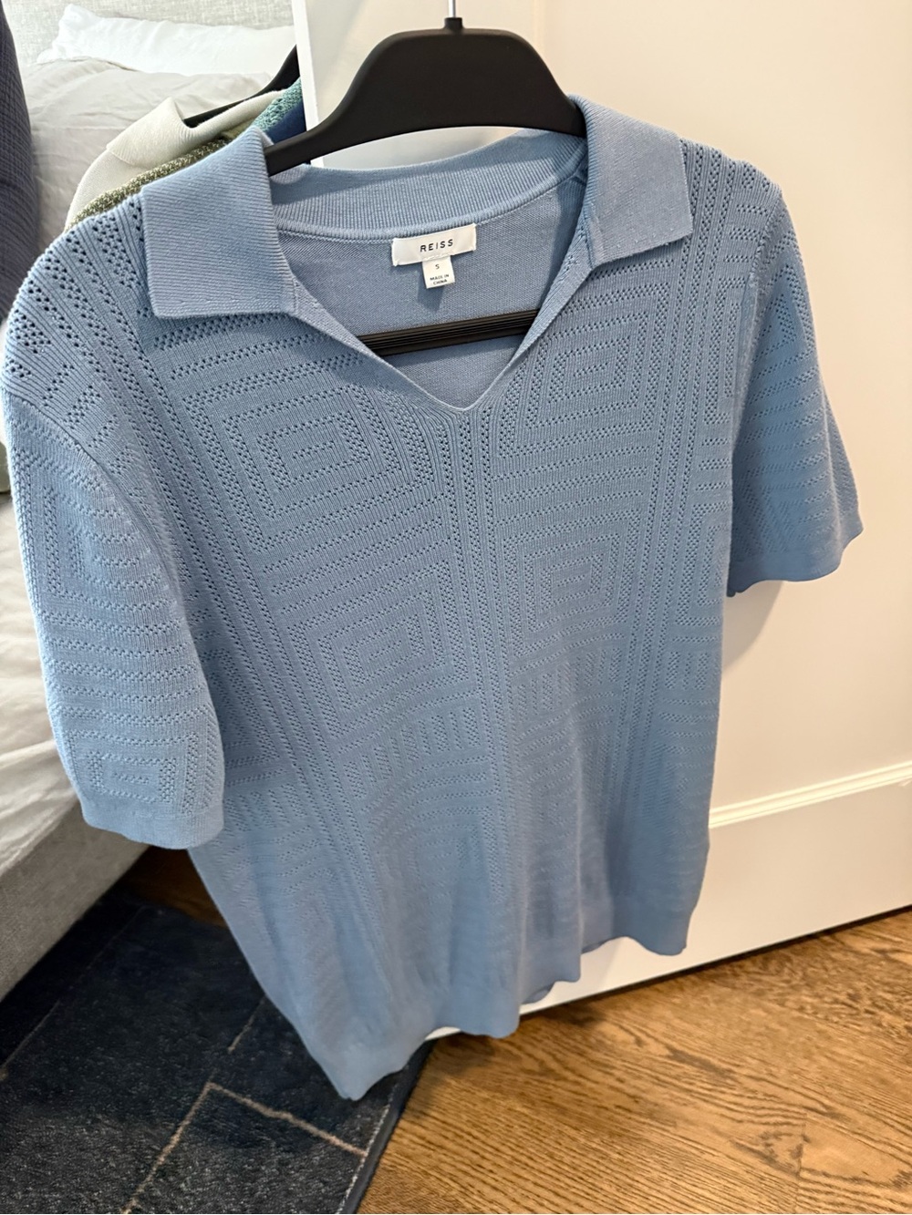 Reiss Soft Blue Pointelle Knit Polo